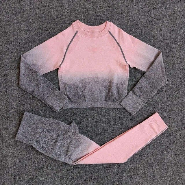 2PCS Ombre Seamless Women Sports Suit