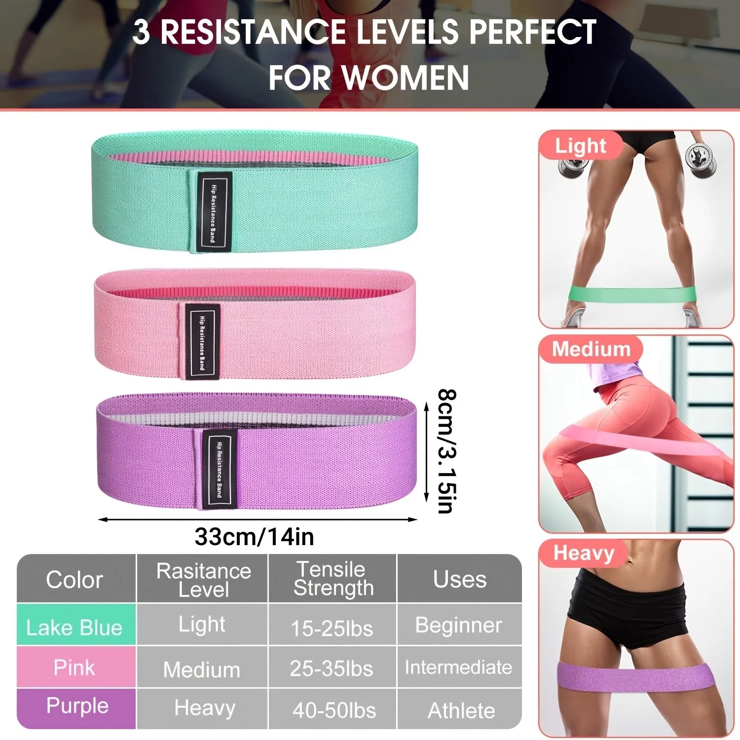 3pcs Resistance Bands For Legs And Butt Home Yoga Exercise Workout Sports Fitness Accessories