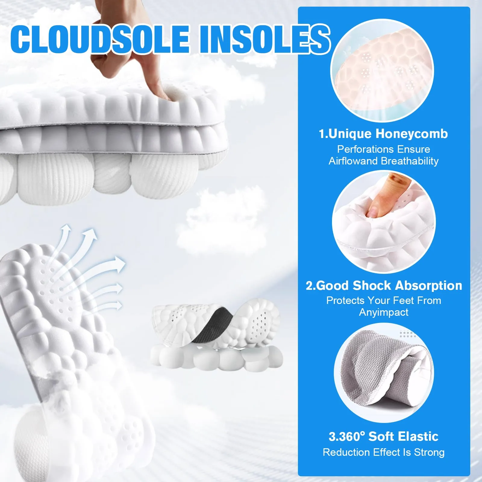 4D Insoles - 4D Cloud Technology Insole - Super Soft, Ultra Comfort Insoles, 4D Sports Shoes Insoles, Acupoint Massage Insole for Foot & Joint Support (11-12, Black) 11-12