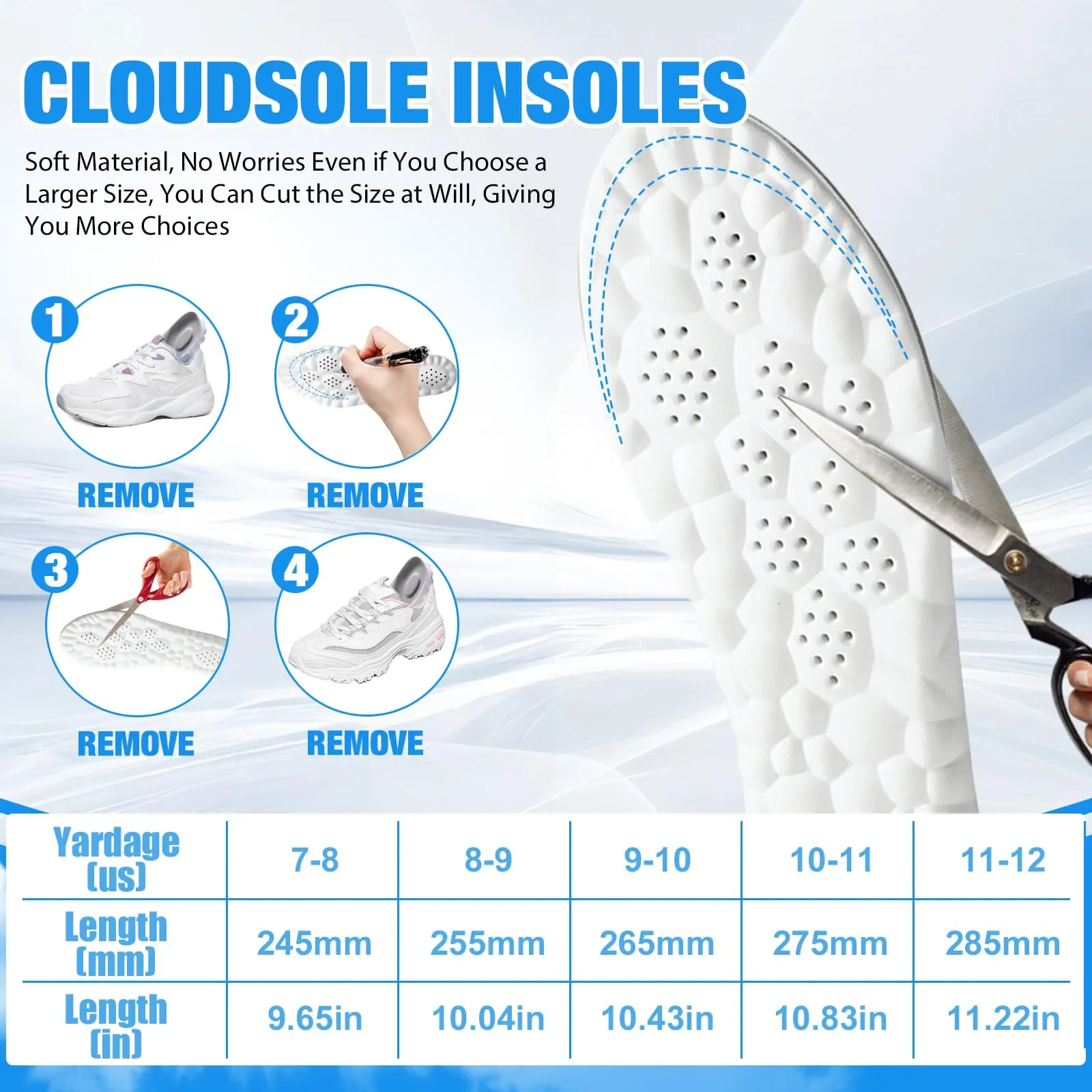 4D Insoles - 4D Cloud Technology Insole - Super Soft, Ultra Comfort Insoles, 4D Sports Shoes Insoles, Acupoint Massage Insole for Foot & Joint Support (11-12, Black) 11-12