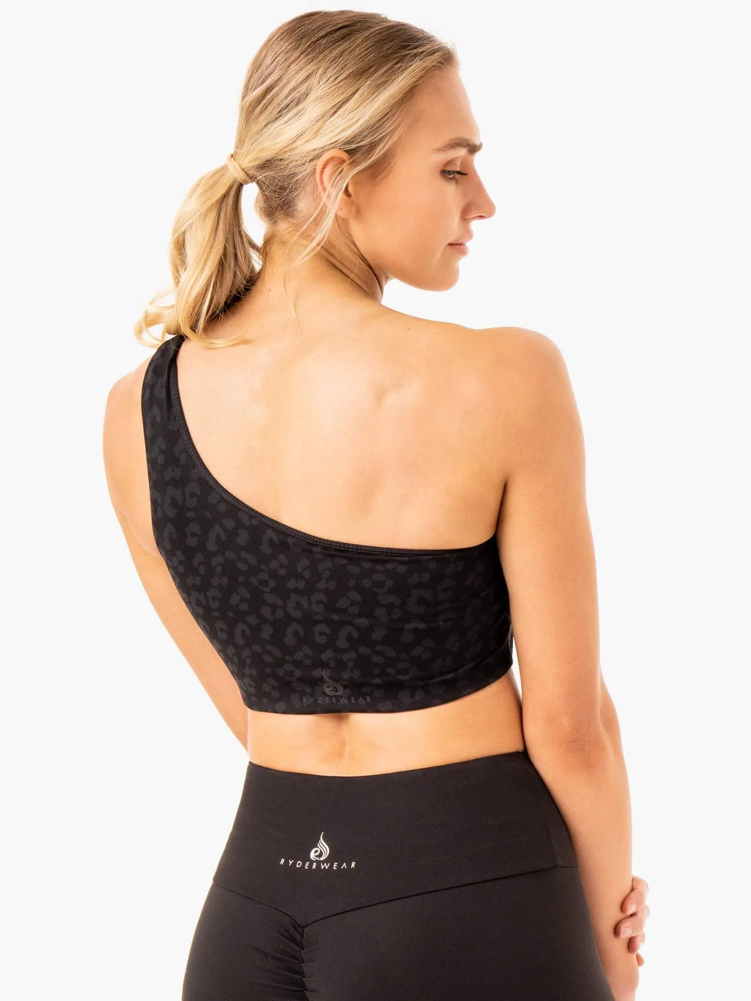 Adapt One Shoulder Sports Bra - Black Leopard