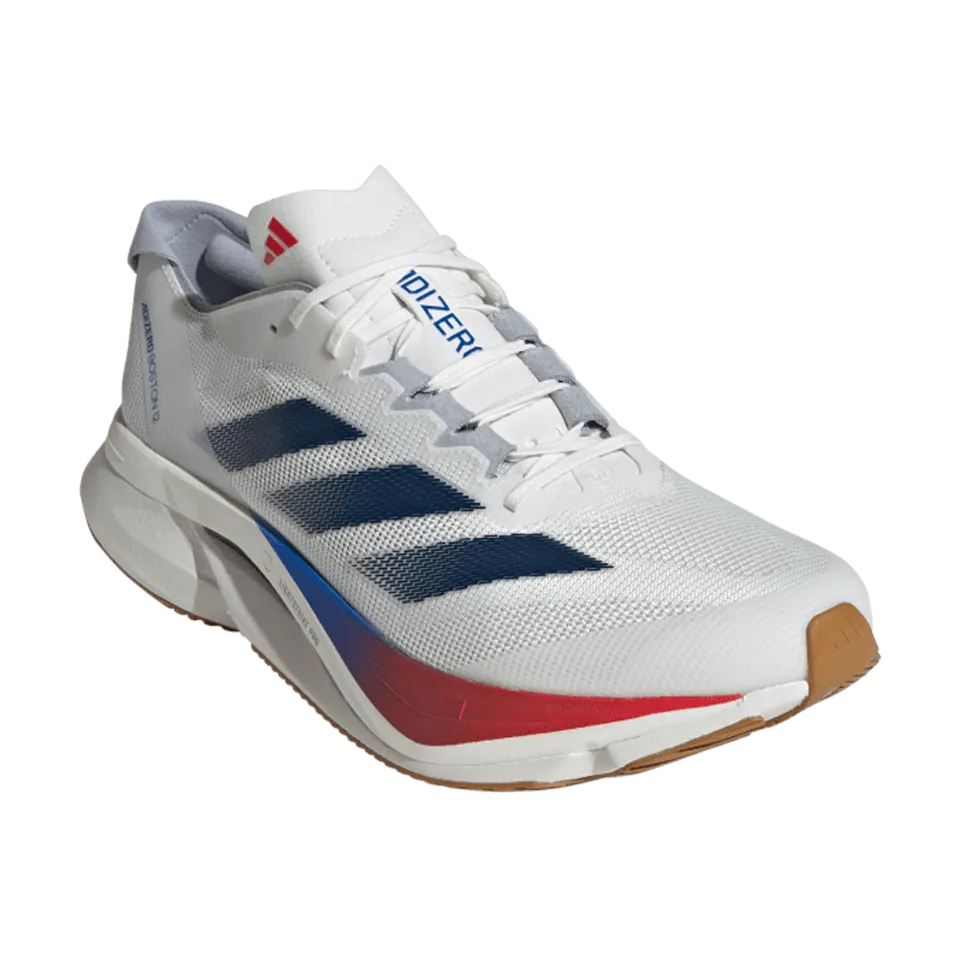 adidas Men's Adizero Boston 12 Core White/Dark Blue/Pure Ruby