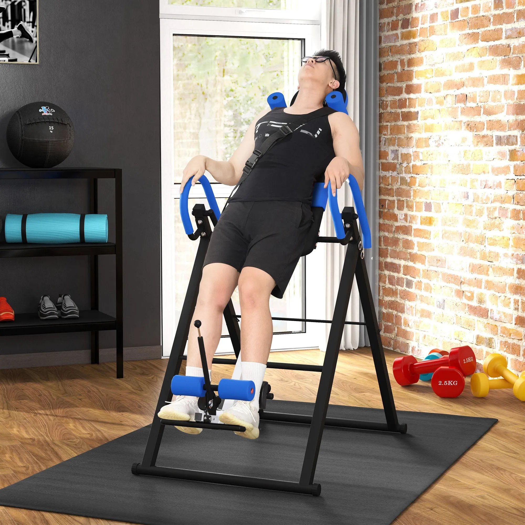 Adjustable Gravity Inversion Table with Safety Belt, Blue