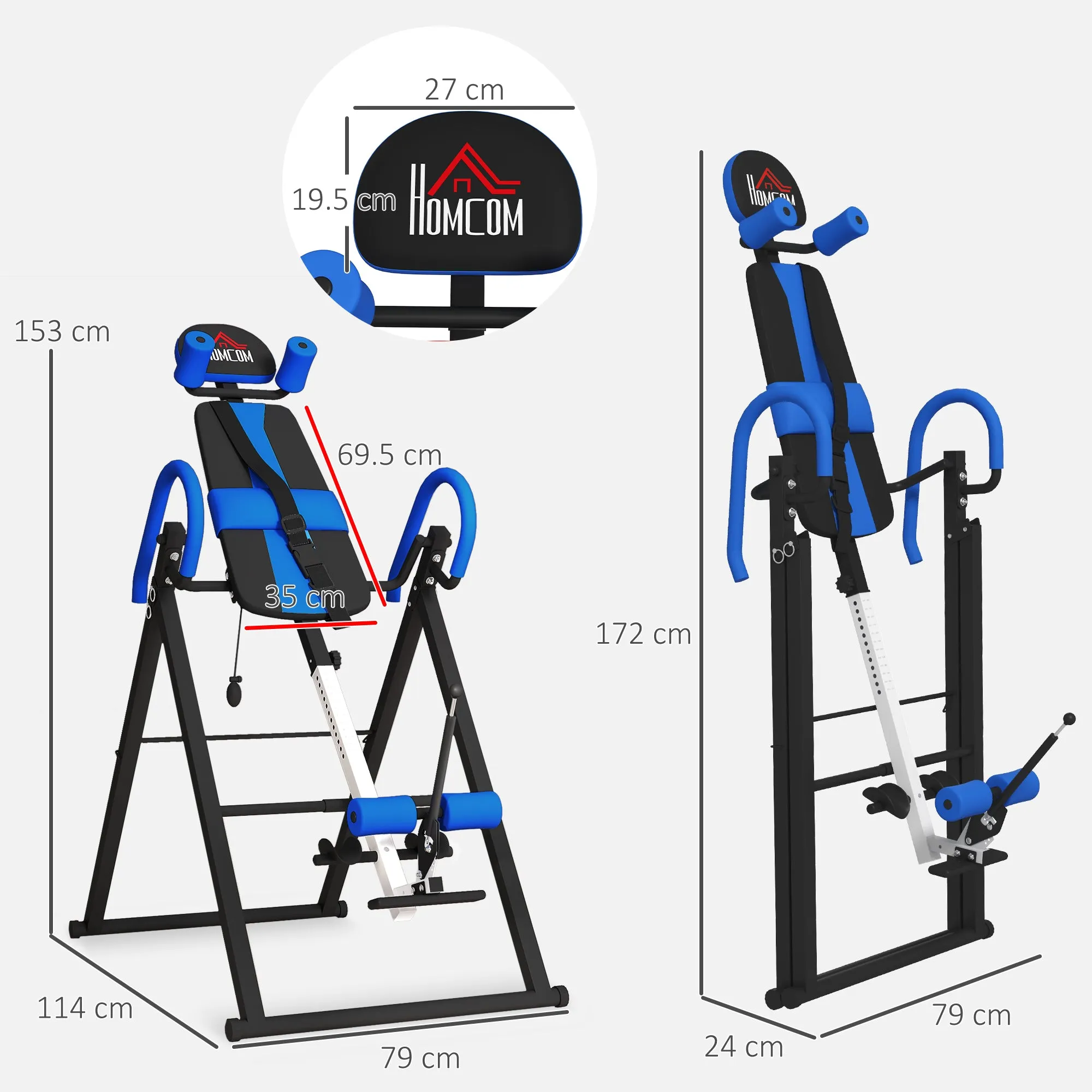 Adjustable Gravity Inversion Table with Safety Belt, Blue