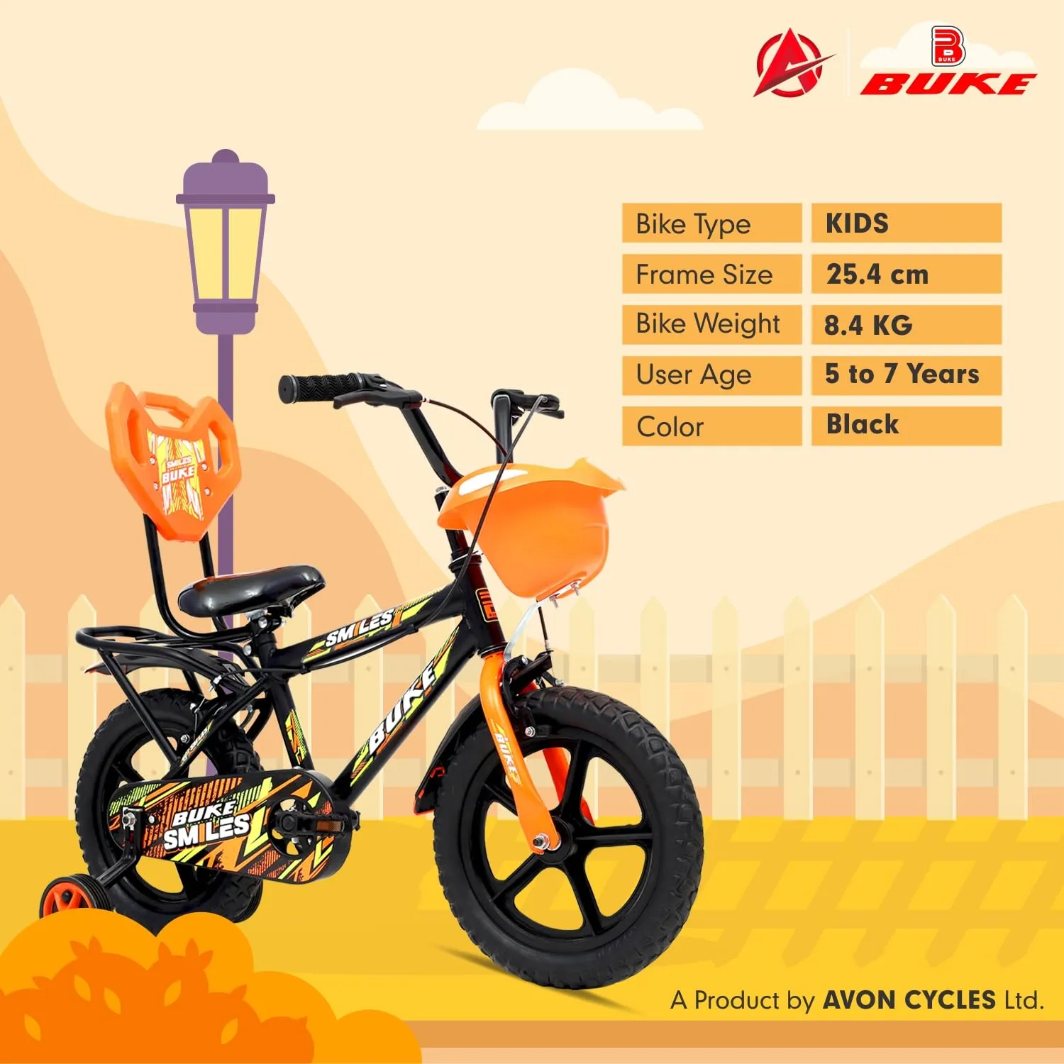 Avon Buke Smiles 14T Cycle for Kids 2 to 5 Years - Bike for Boys and Girls| Rigid Fork & Caliper Brake | Ideal Cycle for Kids: 2-4yrs |