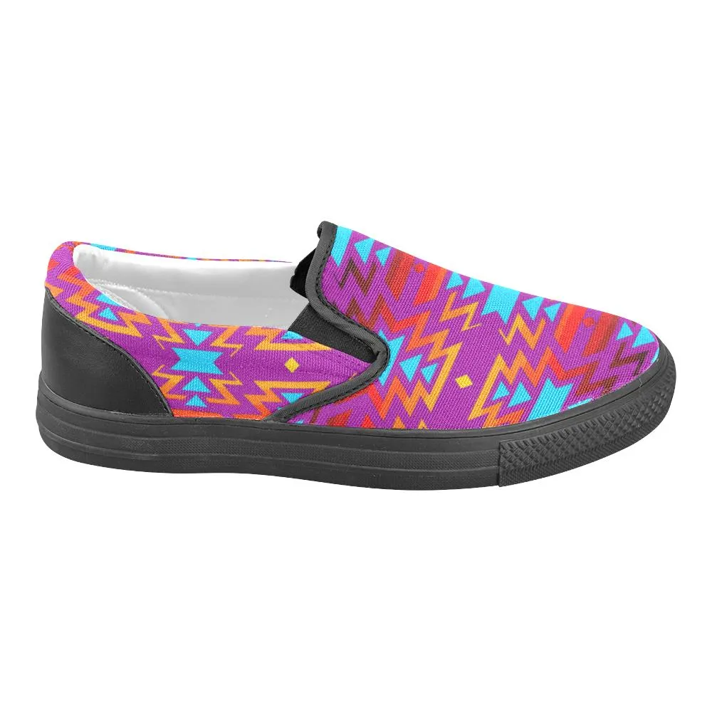 Big Pattern Fire Colors and Sky Moon Shadow Women's Unusual Slip-on Canvas Shoes