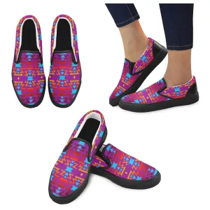 Big Pattern Fire Colors and Sky Moon Shadow Women's Unusual Slip-on Canvas Shoes