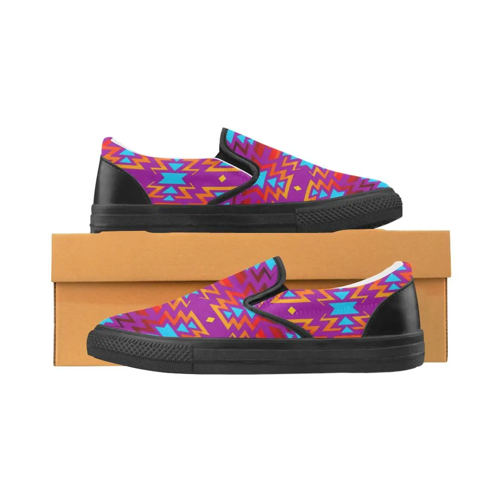 Big Pattern Fire Colors and Sky Moon Shadow Women's Unusual Slip-on Canvas Shoes