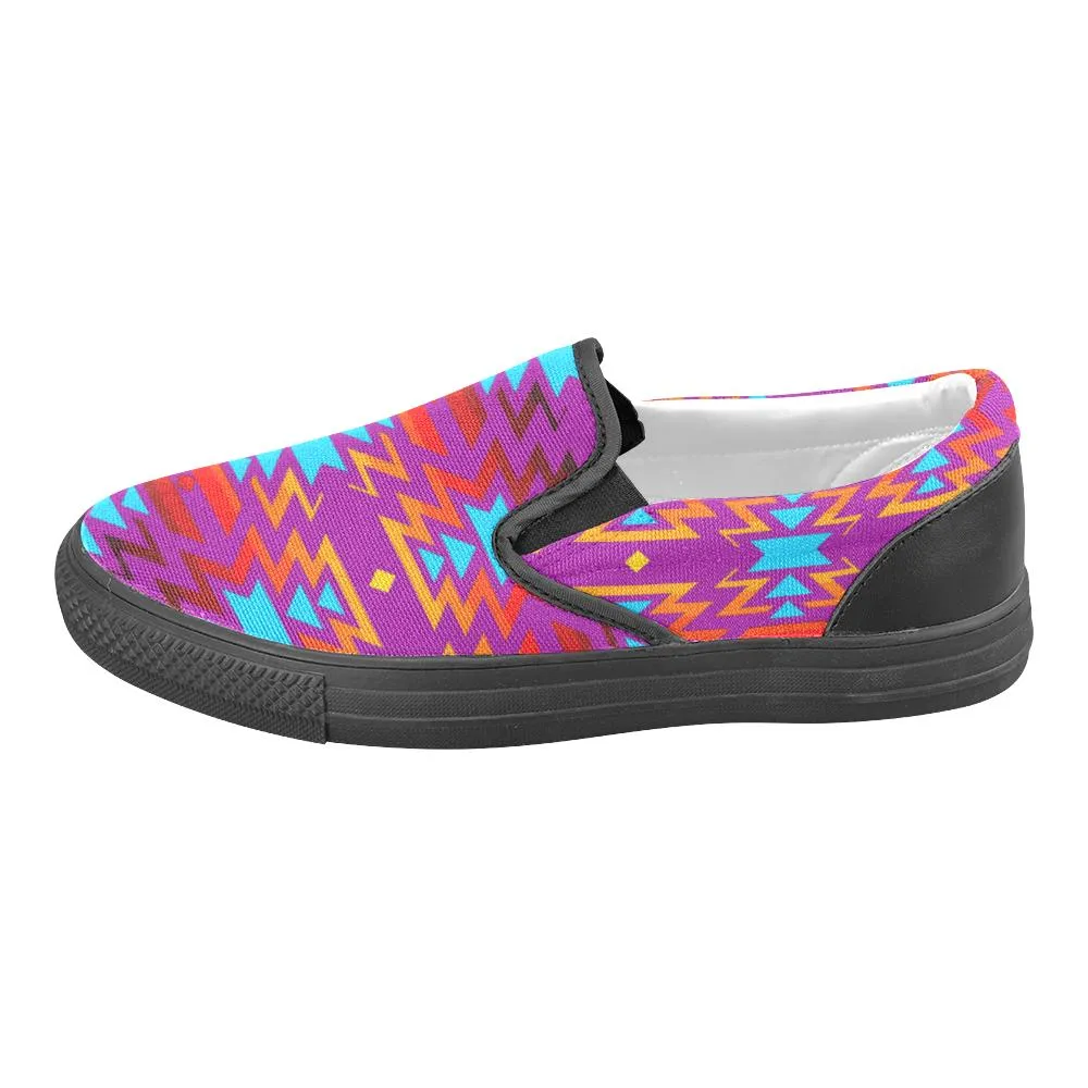 Big Pattern Fire Colors and Sky Moon Shadow Women's Unusual Slip-on Canvas Shoes