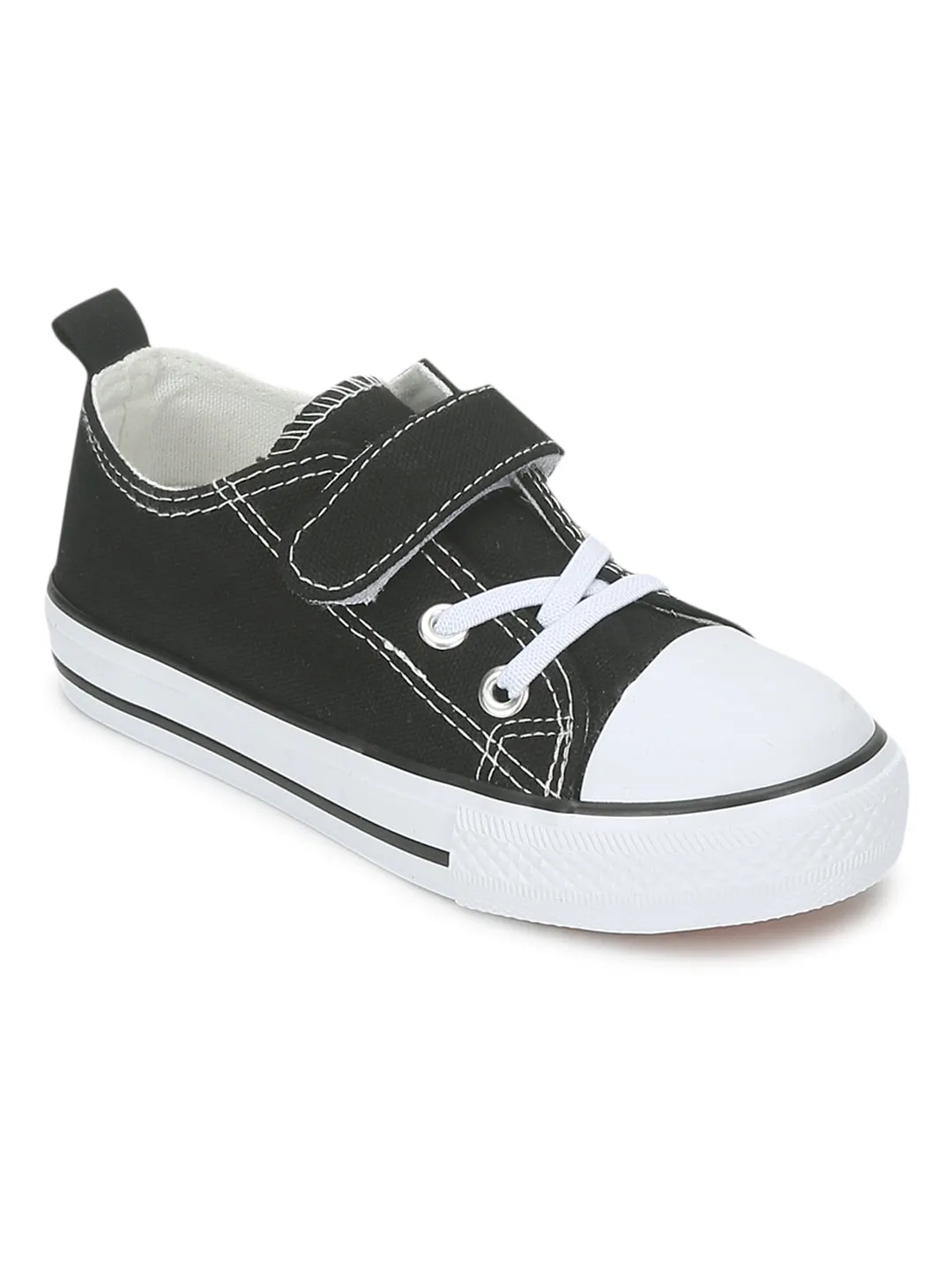 Black Canvas Stylish Velcro Sneakers For Kids-Unisex (TC-VKCAN3-BLK)