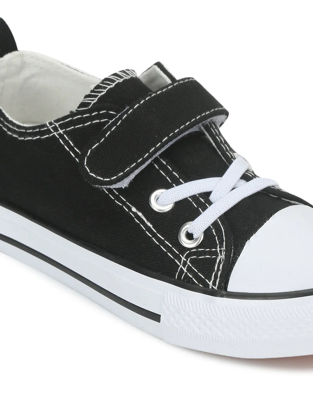 Black Canvas Stylish Velcro Sneakers For Kids-Unisex (TC-VKCAN3-BLK)