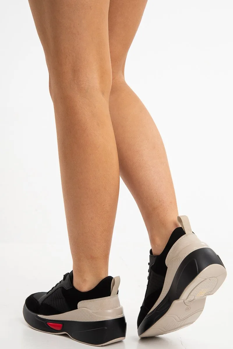 Black Colour Block Chunky Lace Up Trainers - Karsen