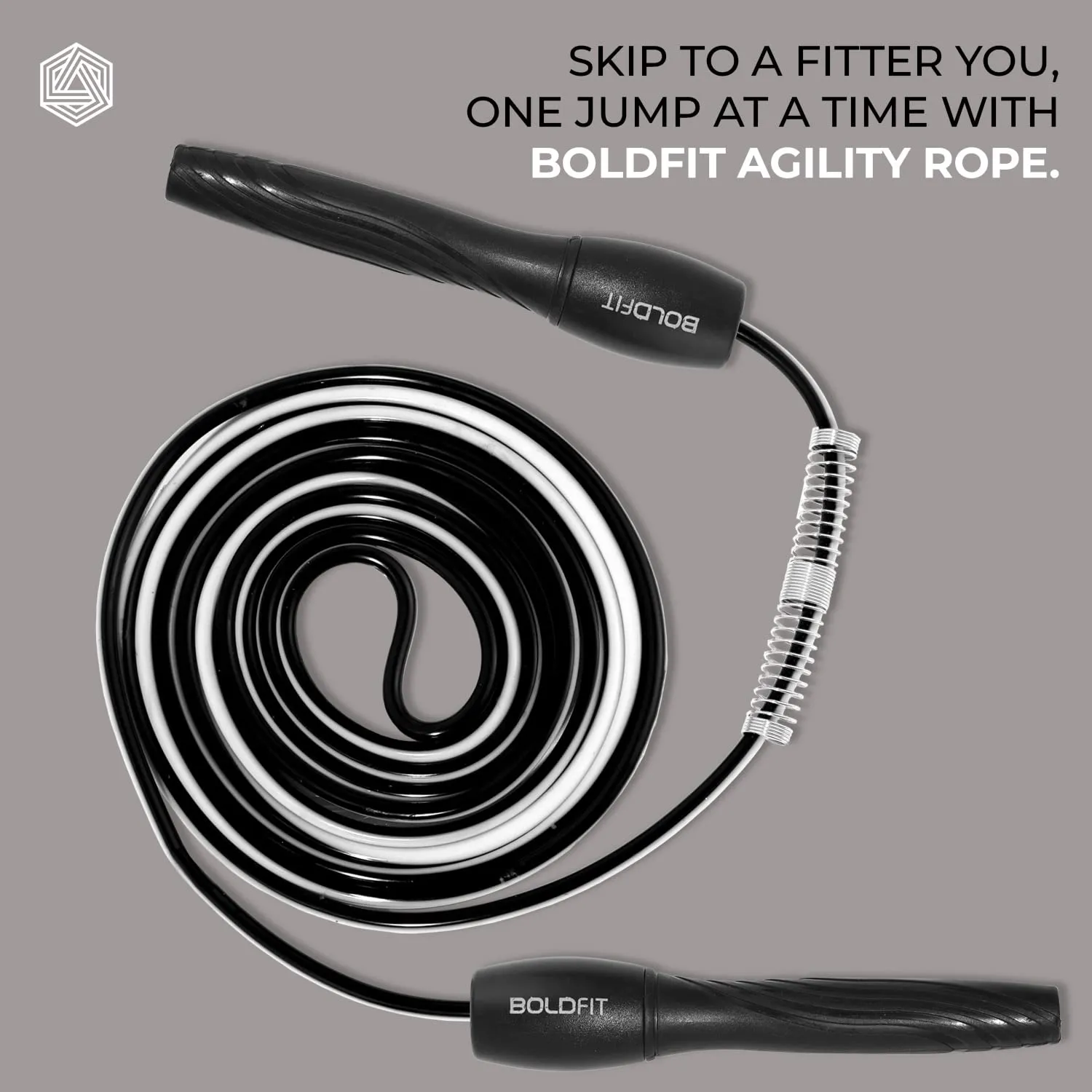 Boldfit Skipping Rope for Men and Women Jumping Rope With Adjustable Height Speed Skipping Rope for Exercise, Gym, Sports Fitness Adjustable Jump Rope, Polyvinyl Chlorine (PVC), Black-White