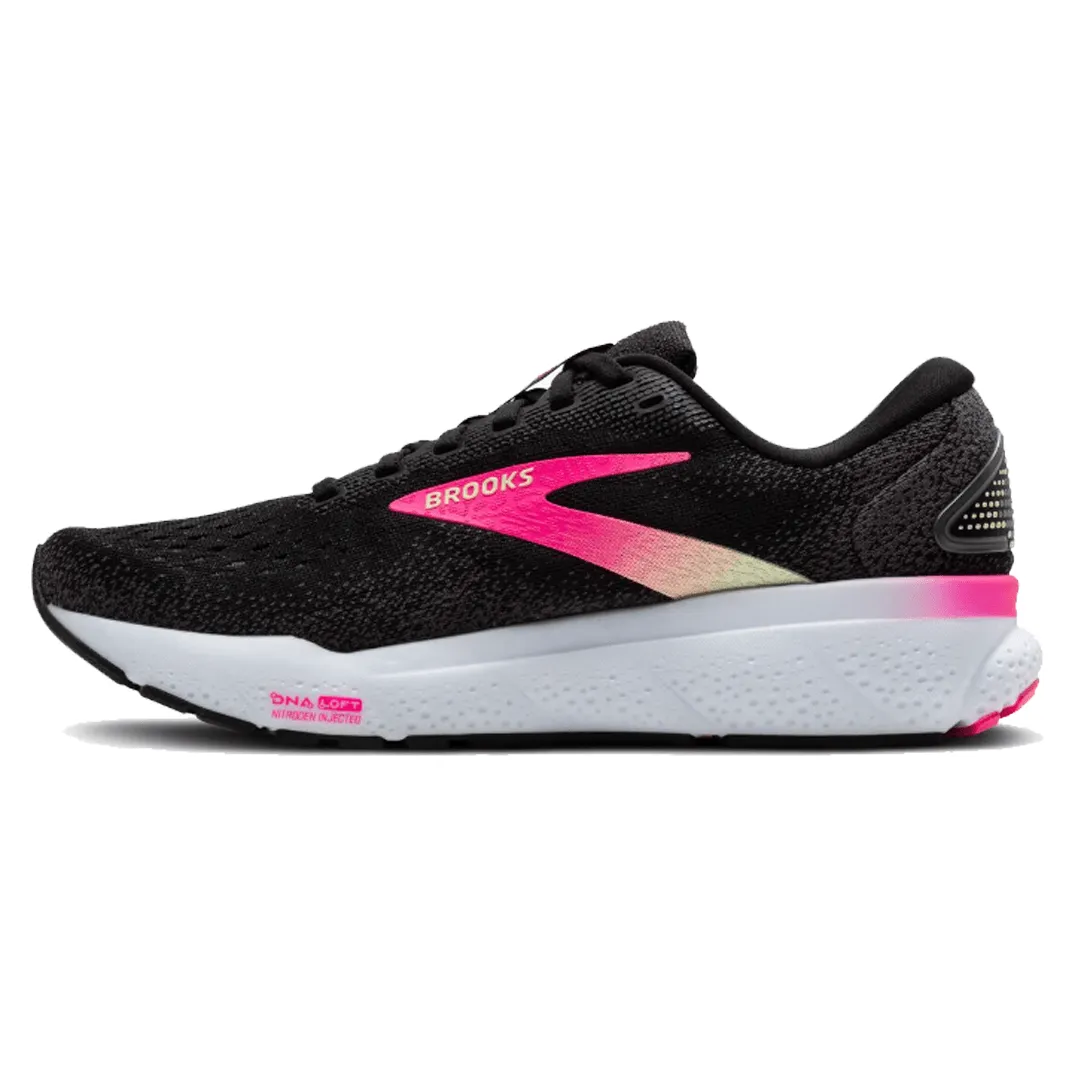 Brooks Women's Ghost 16 Running Shoes in Black/Pink/Yellow AW24