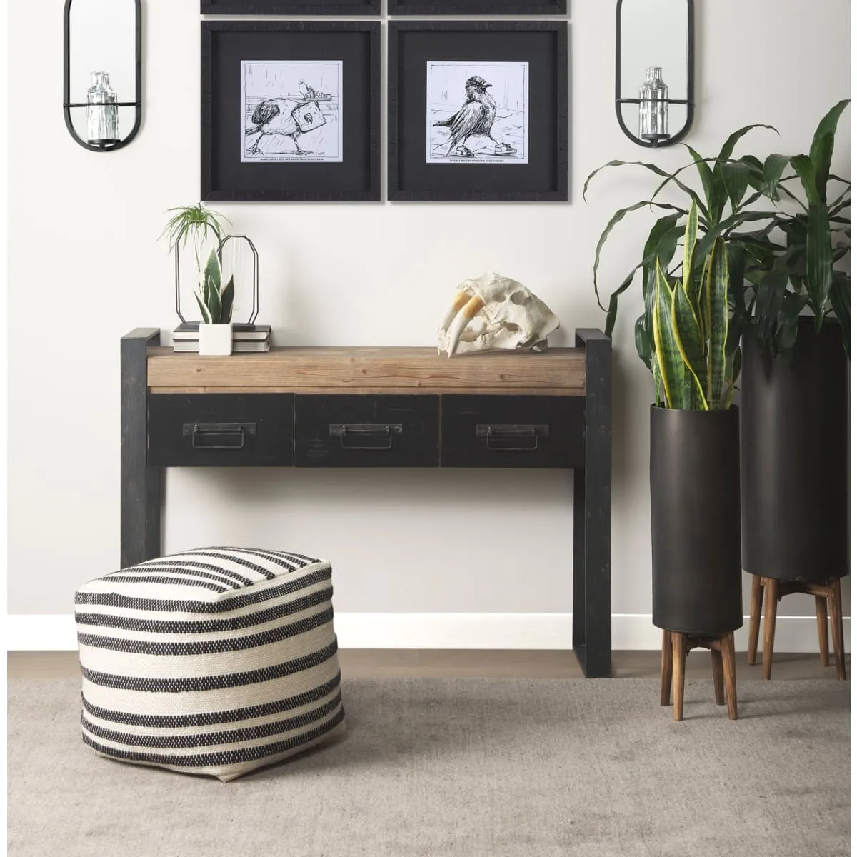 Carga Console Table Brown Wood | Black Metal