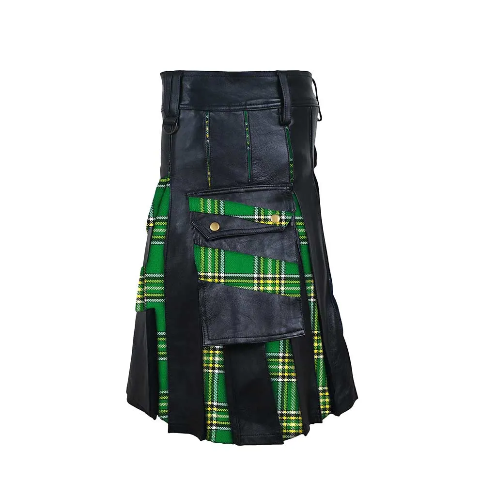 Customized Hybrid Leather Kilt Irish Heritage Or Tartan of Your Choice