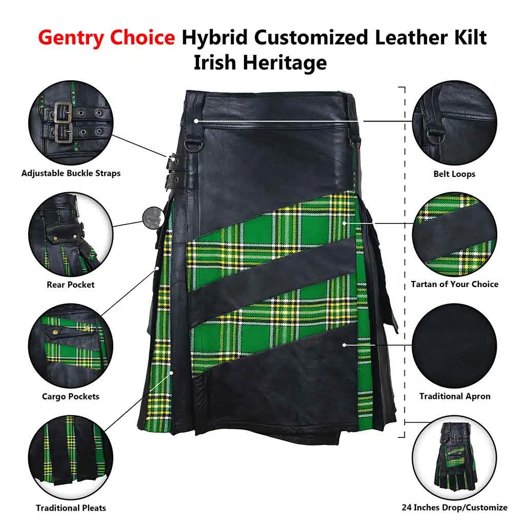 Customized Hybrid Leather Kilt Irish Heritage Or Tartan of Your Choice