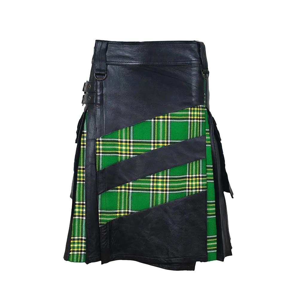 Customized Hybrid Leather Kilt Irish Heritage Or Tartan of Your Choice