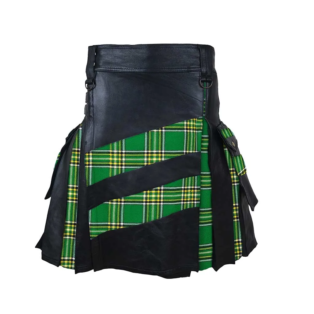 Customized Hybrid Leather Kilt Irish Heritage Or Tartan of Your Choice