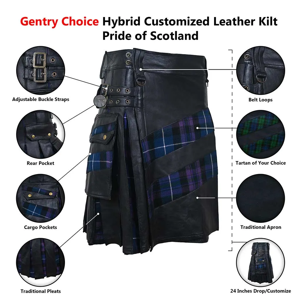 Customized Hybrid Leather Kilt Pride of Scotland Or Tartan of Your Choice