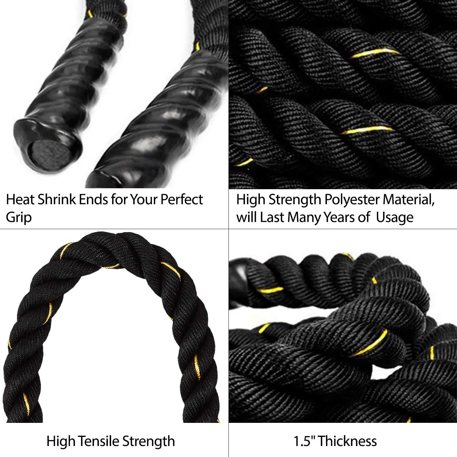 Dolphy Heavy Duty Strength Exercise Training Gym Battle Rope 40 ft (12 Meter) & 1.5" Thickness