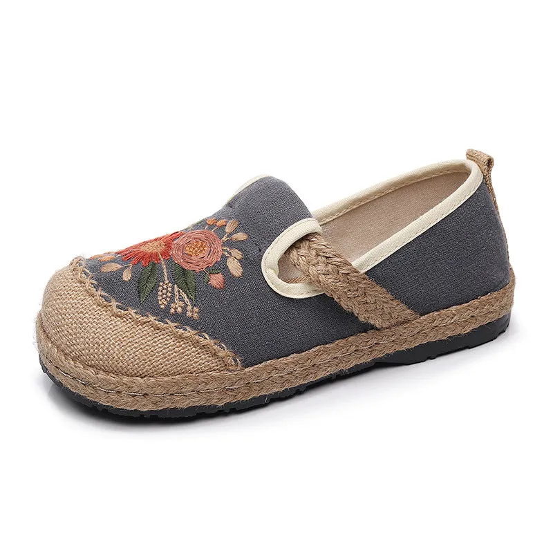 Embroidered Shoes Fisherman Shoes Cart Stitching Cotton and Linen Embroidery Shoes, Anti Slip and Breathable Round Toe Women's Shoes