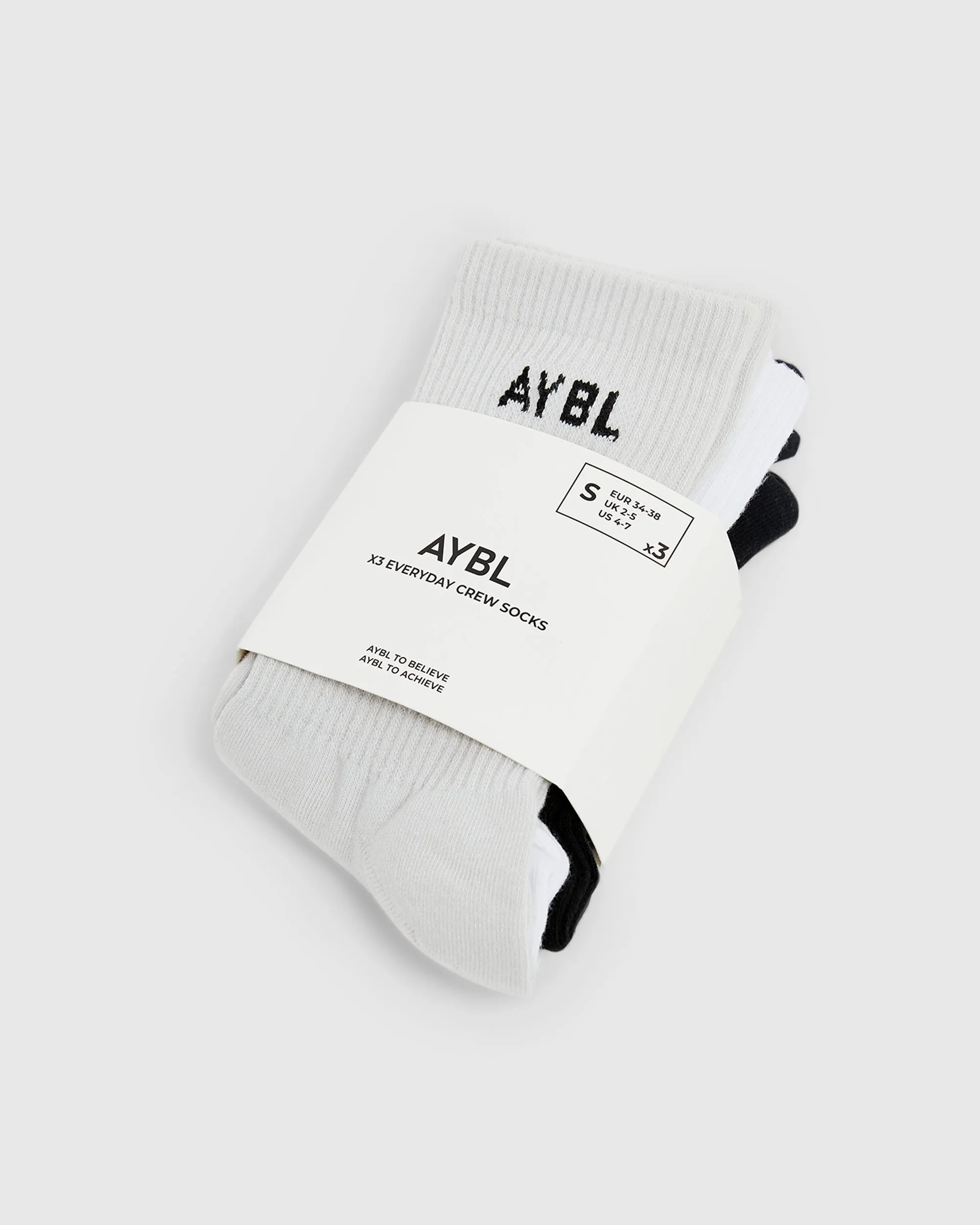 Everyday Crew Socks (3 Pack) - Black/White/Grey