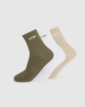 Everyday Crew Socks (3 Pack) - Khaki/Beige/White