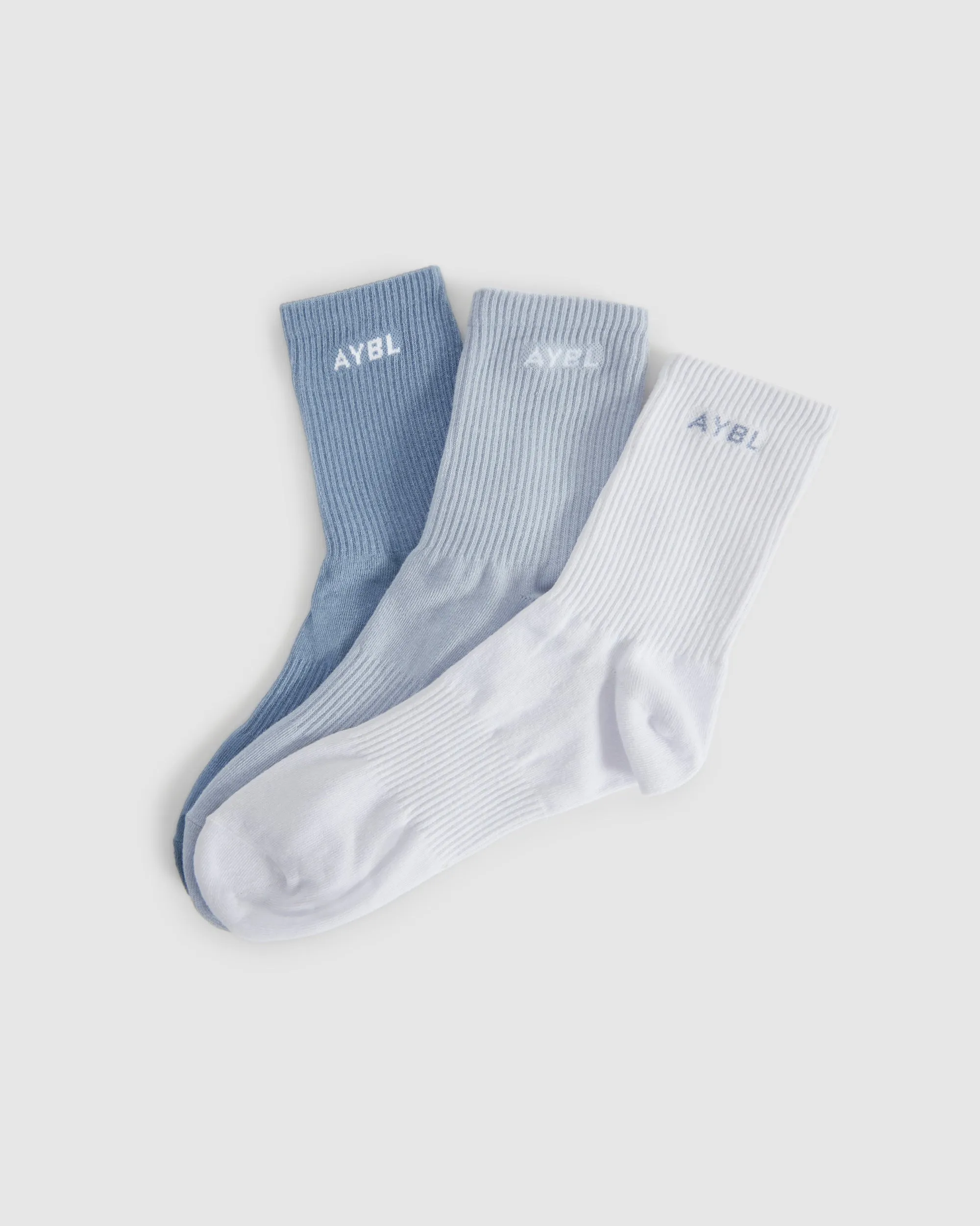 Everyday Crew Socks (3 Pack) - Slate Blue/Light Blue/White