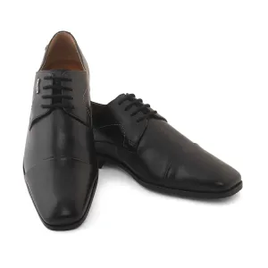 Ezok Black Formal Cap Toe Leather Derby Shoes