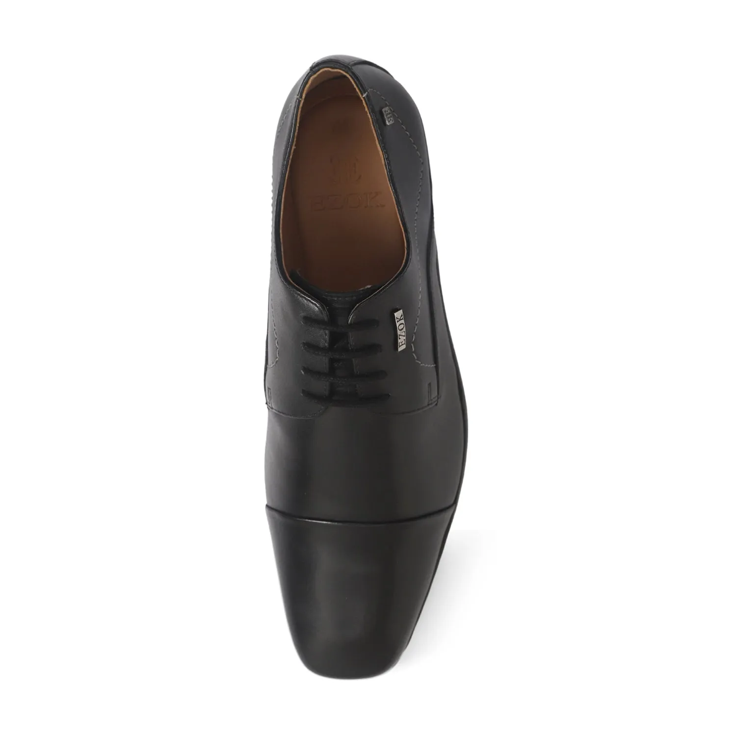 Ezok Black Formal Cap Toe Leather Derby Shoes