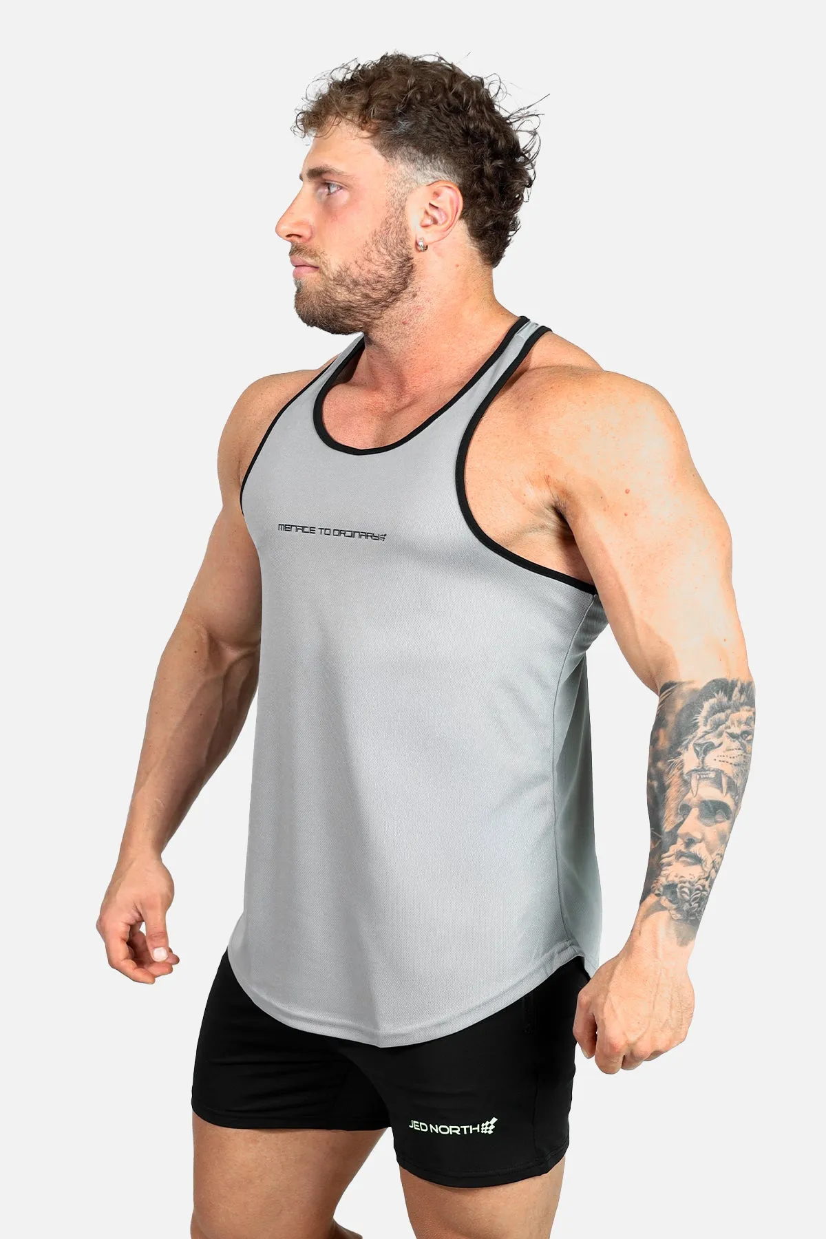 Fast-Dry Bodybuilding Workout Stringer - Silver & Black