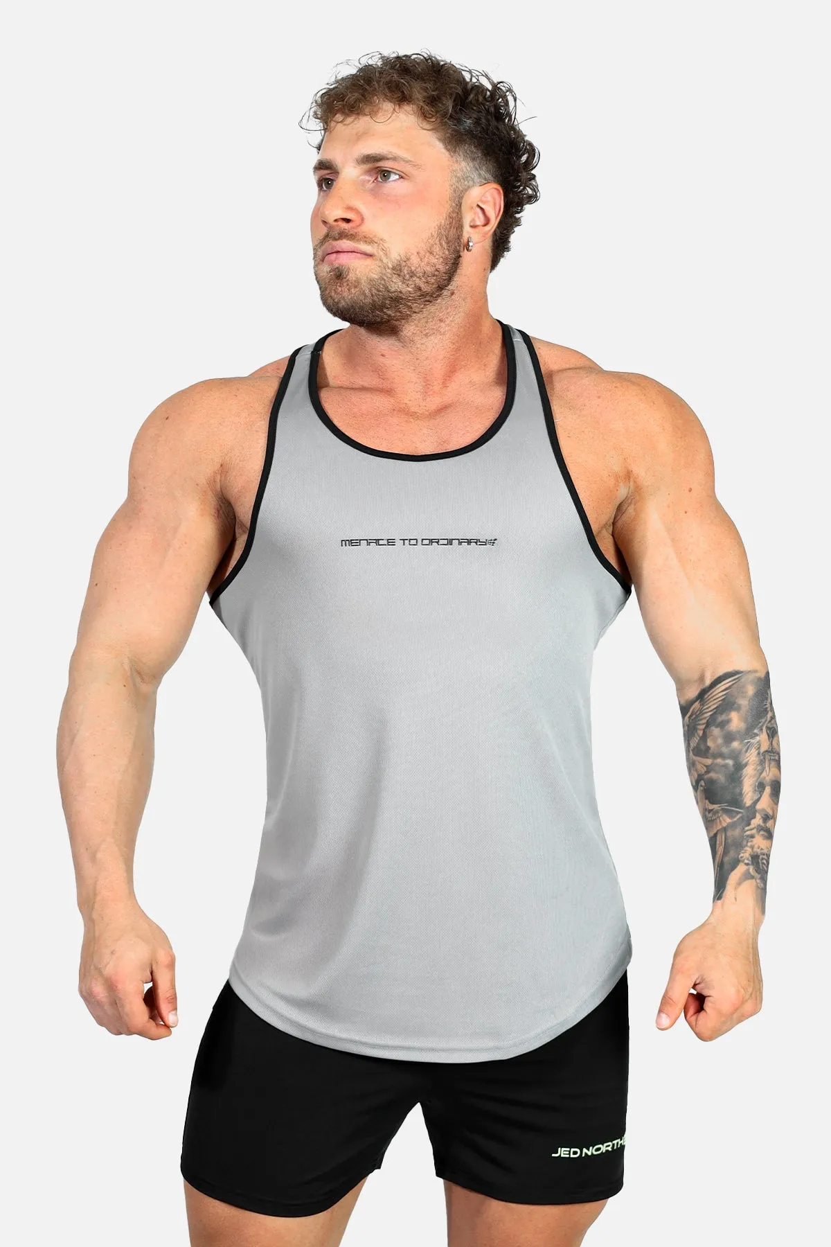 Fast-Dry Bodybuilding Workout Stringer - Silver & Black