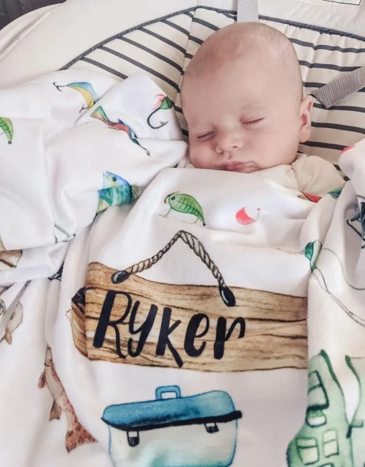 Fishing Frenzy Personalized Minky Blanket (Smooth Minky)