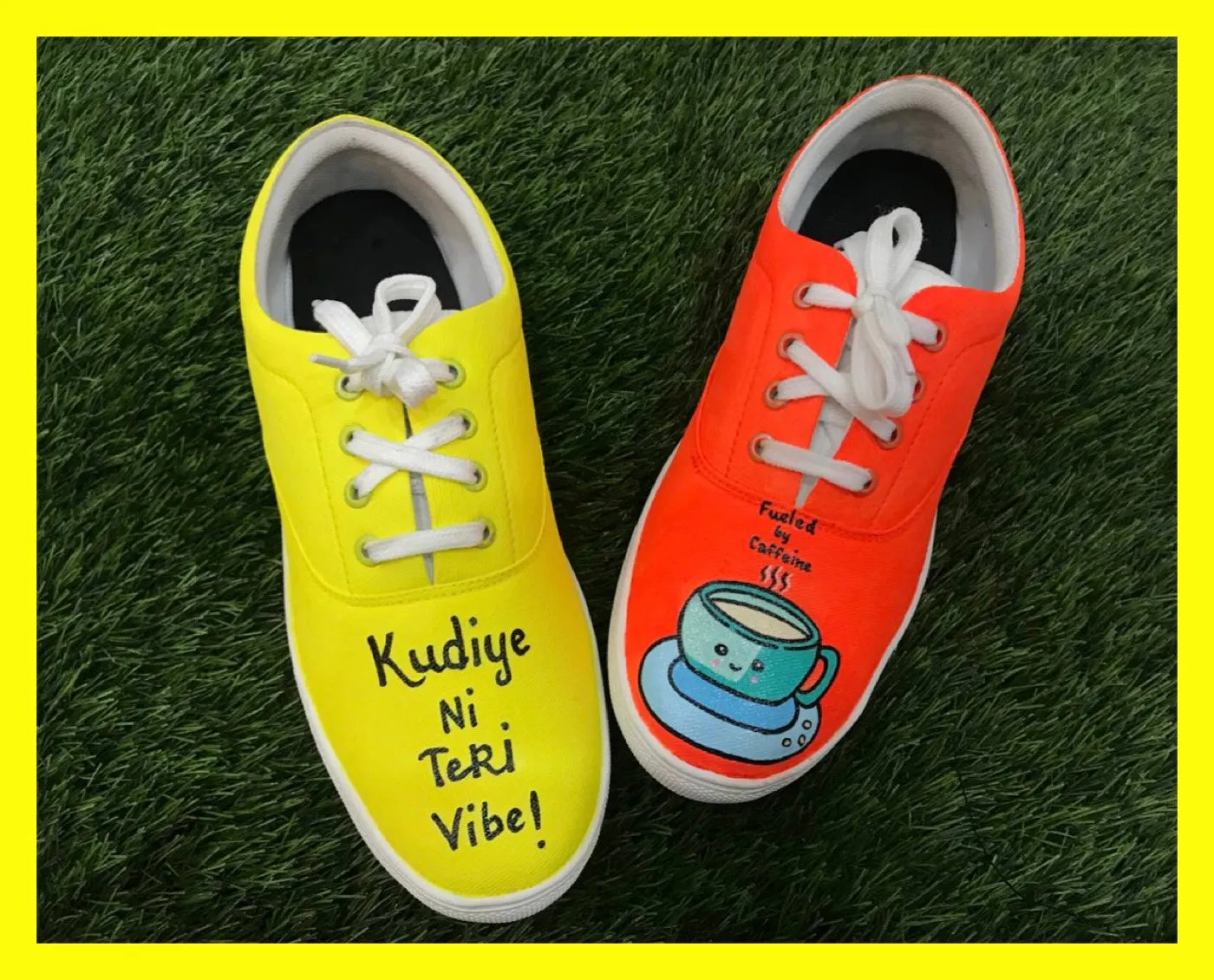 Funky N Trendy hand painted water resistant Kudiye ni teri vibe theme dual tone sneakers