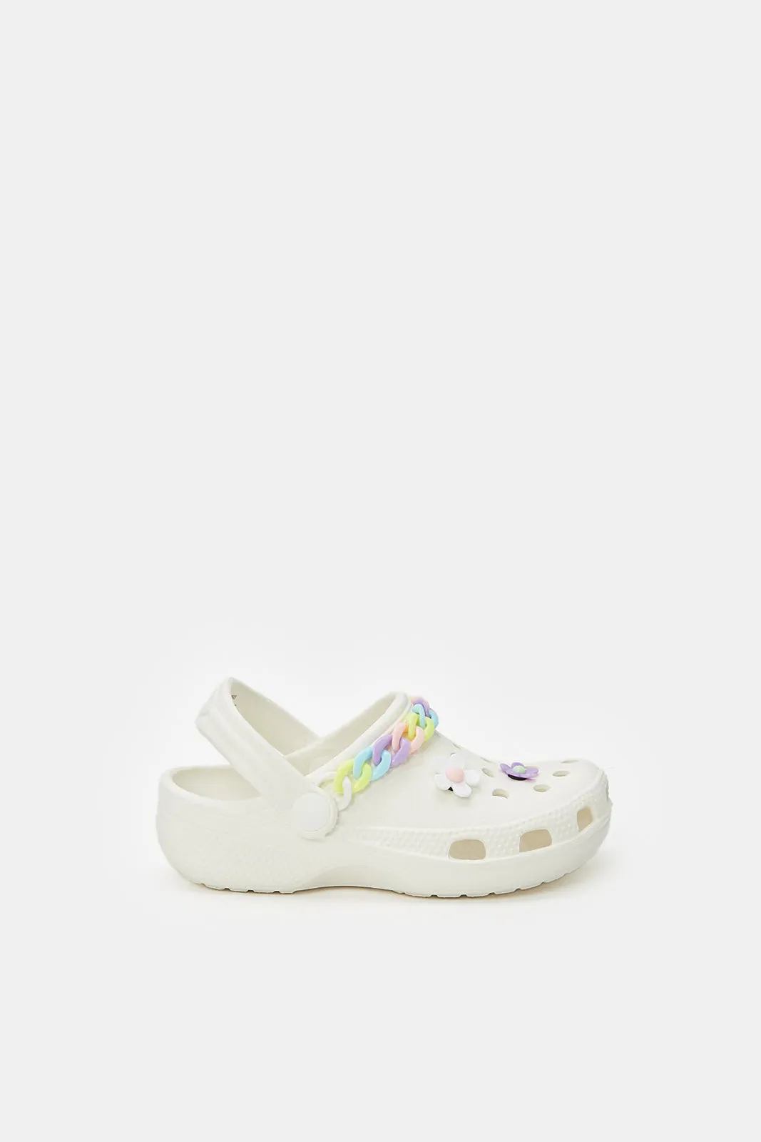 Girls White Chain Clog