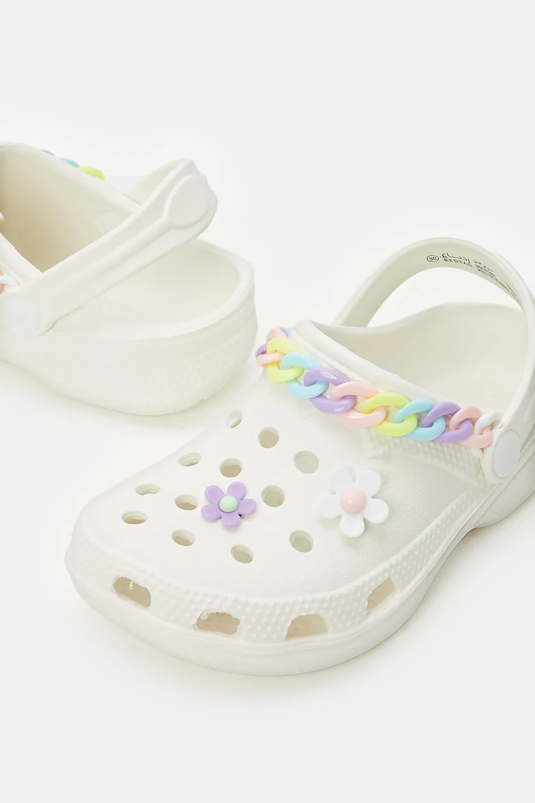 Girls White Chain Clog