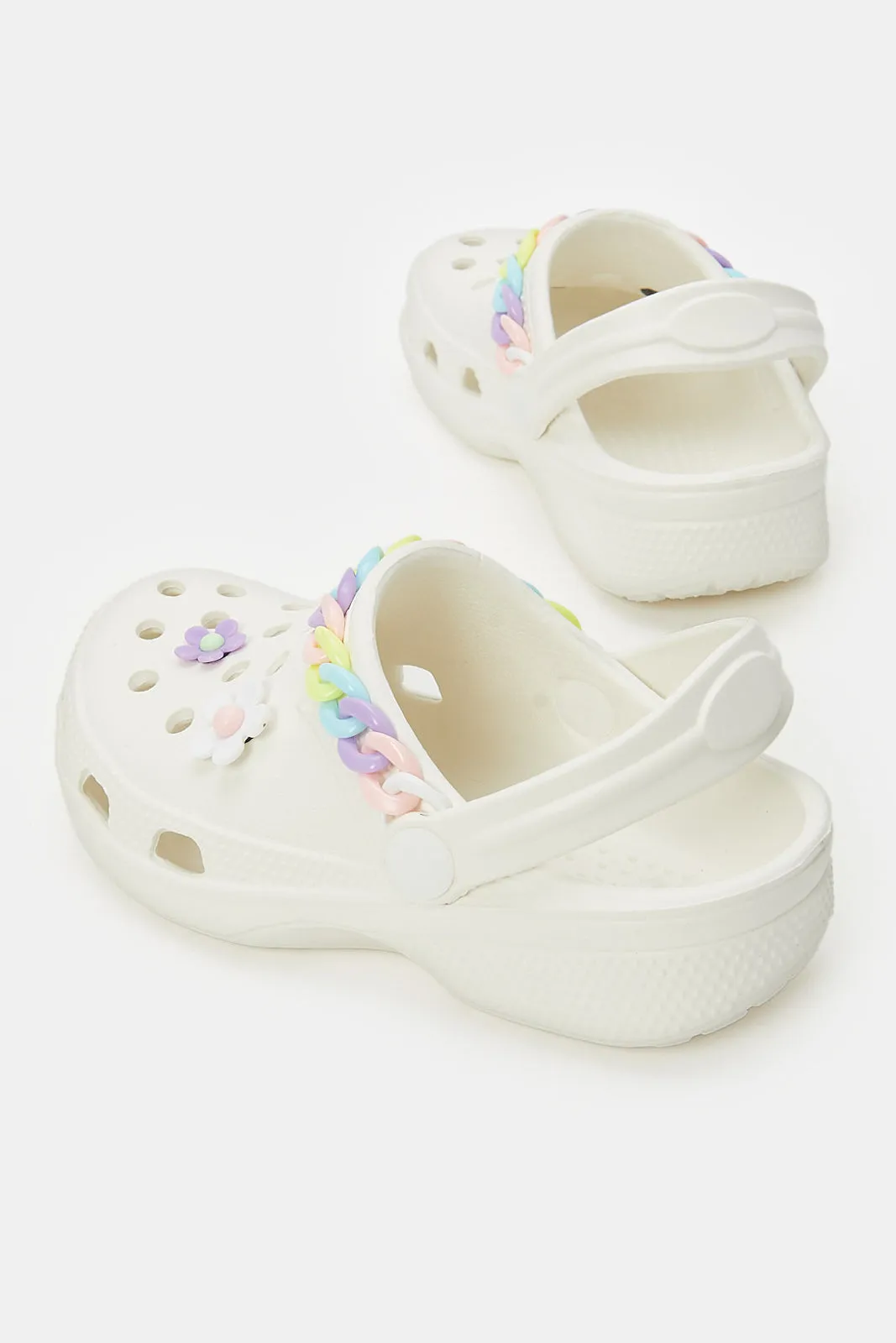 Girls White Chain Clog