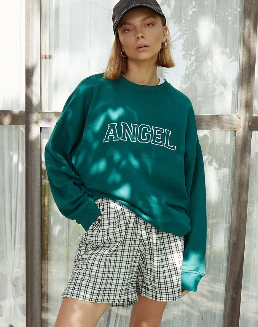 Glo Sweatshirt in Bottle Green with 'Angel' Embro in White