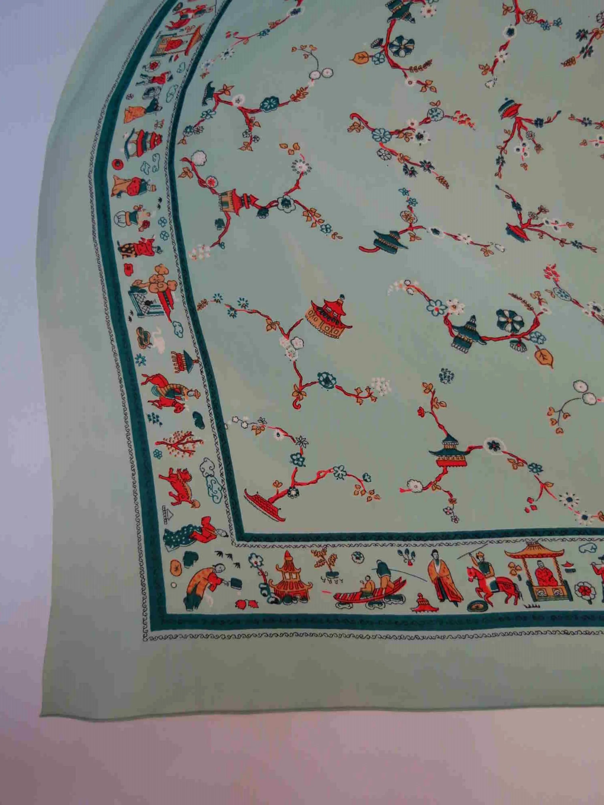 Green Scarf With Chinese Figures