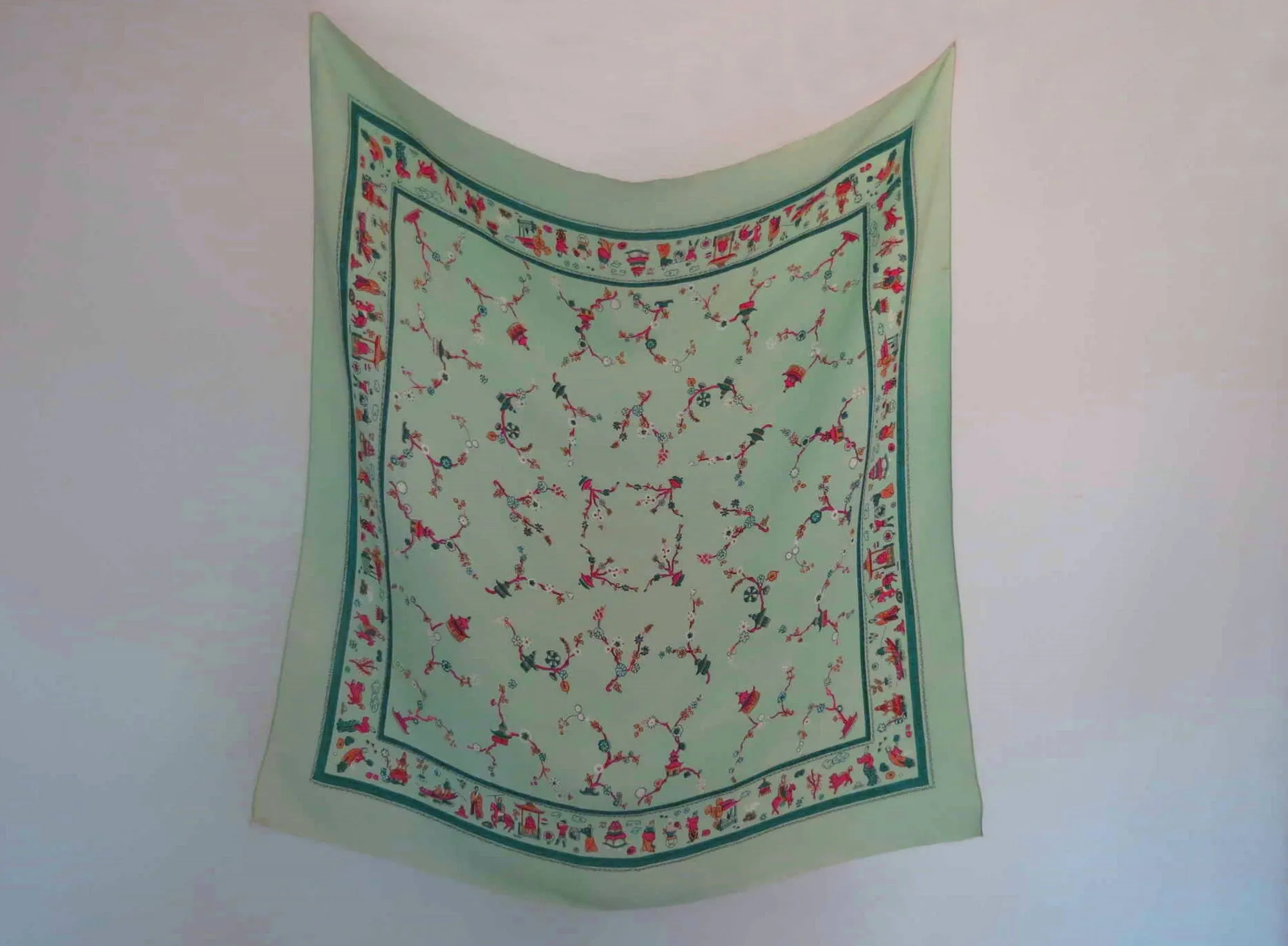 Green Scarf With Chinese Figures