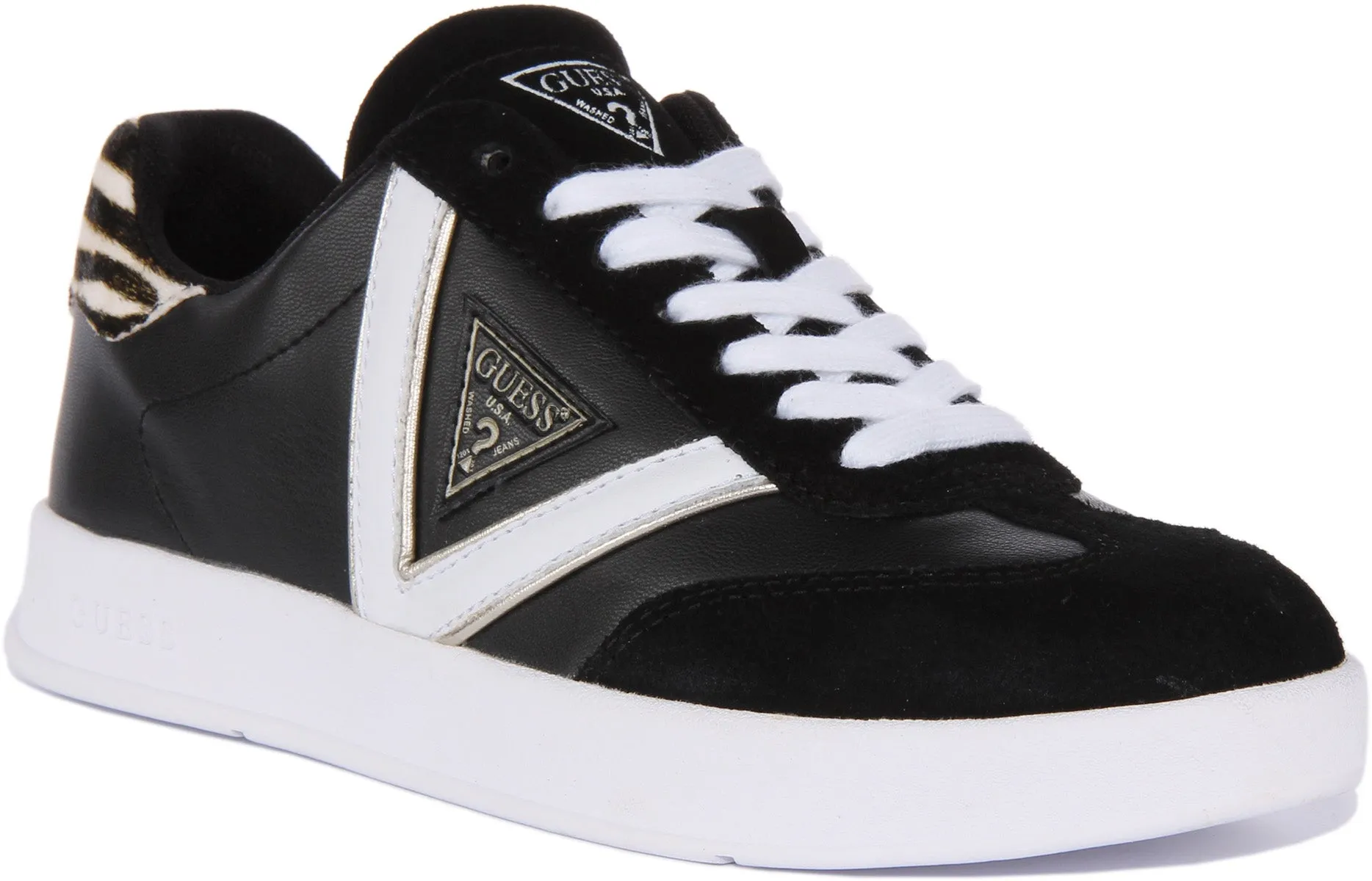 Guess Avaina Triangle Trainer In Black White For Women