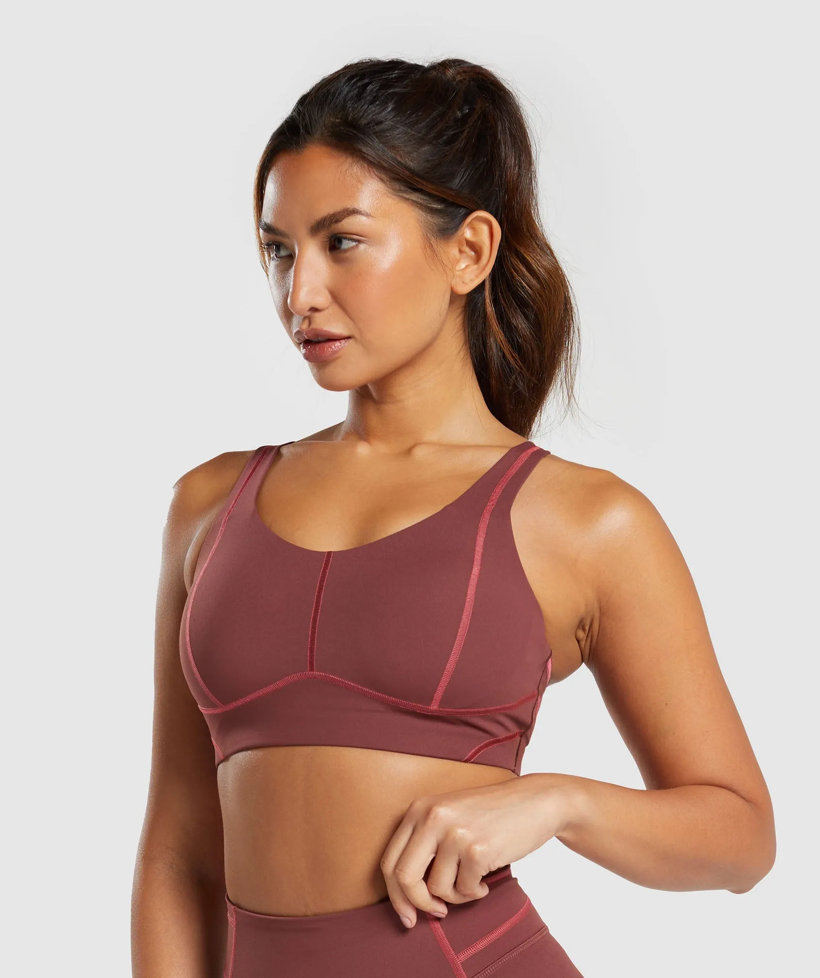 Gymshark Stitch Feature Sports Bra - Burgundy Brown