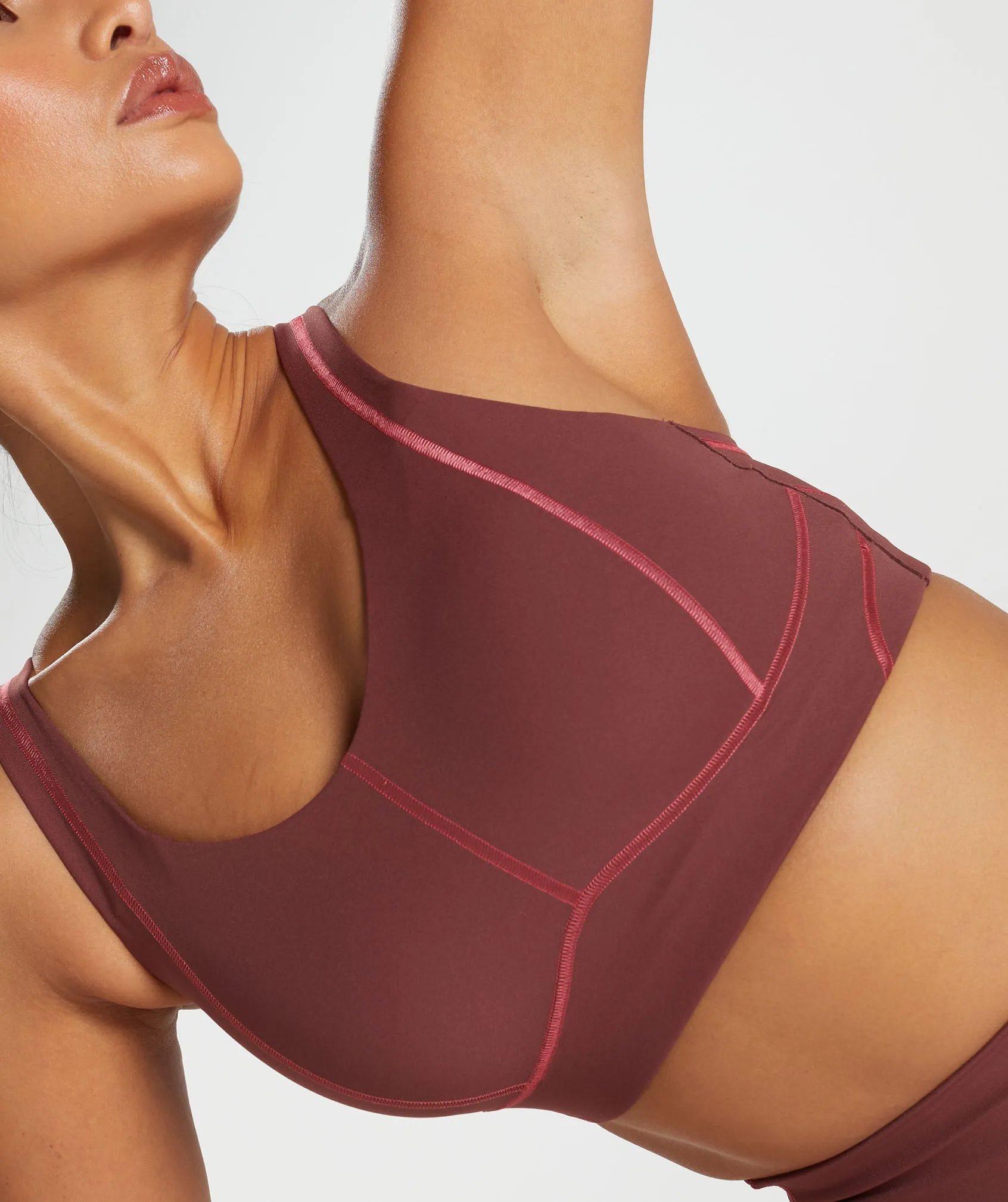 Gymshark Stitch Feature Sports Bra - Burgundy Brown