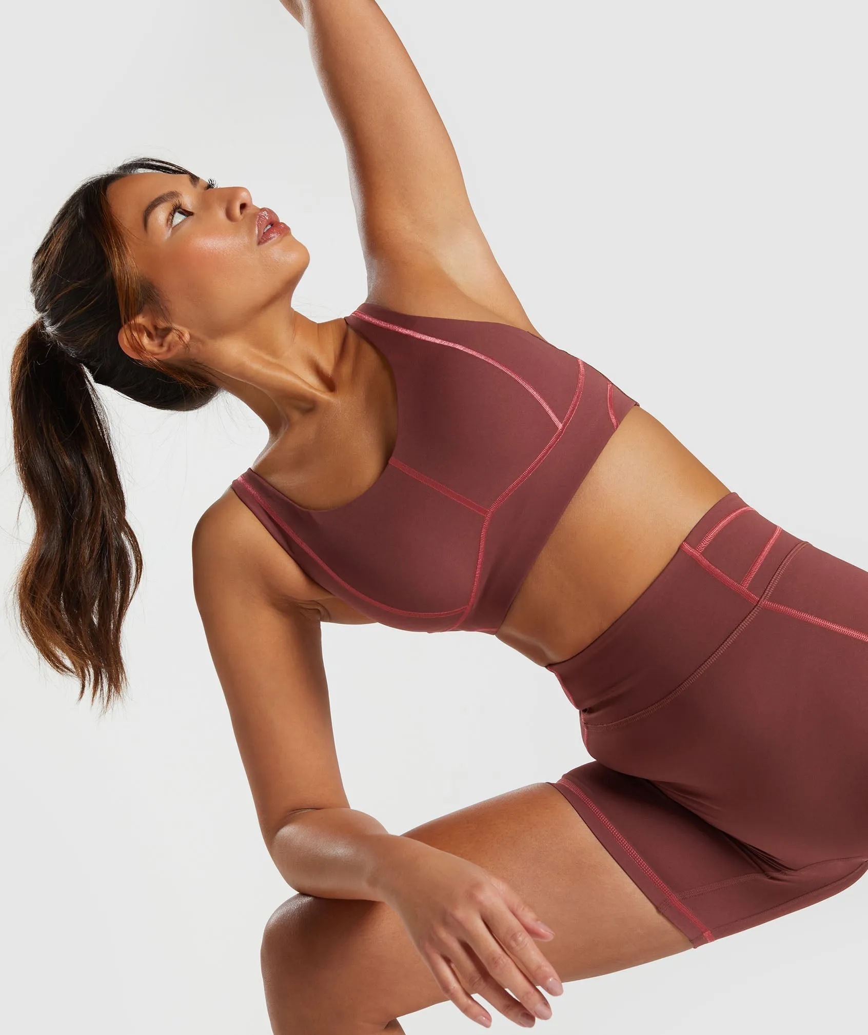 Gymshark Stitch Feature Sports Bra - Burgundy Brown