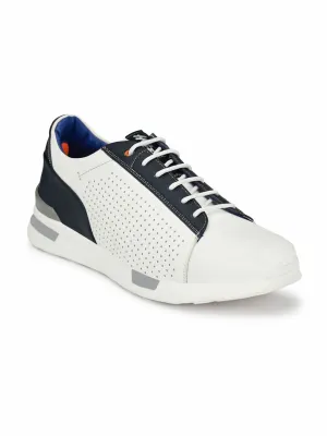 HITZ206 Men's White Leather Casual Lace-Up Shoes