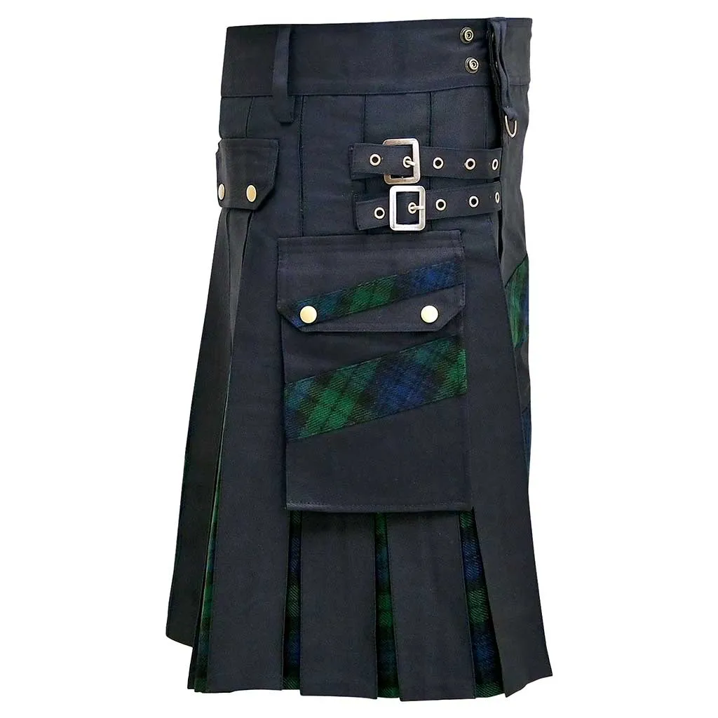 Hybrid kilt with Tartan Black Watch Cross Stripes