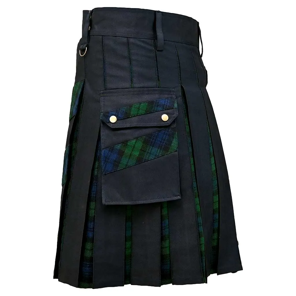 Hybrid kilt with Tartan Black Watch Cross Stripes