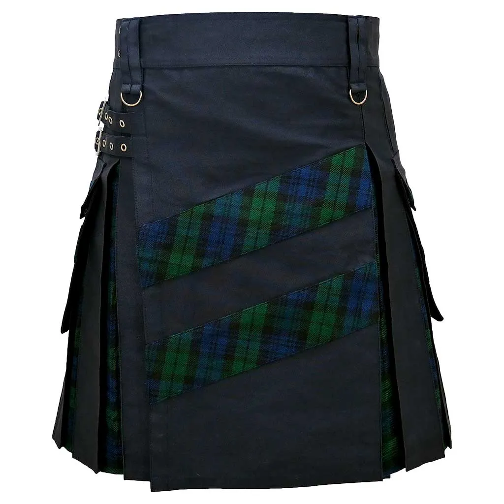 Hybrid kilt with Tartan Black Watch Cross Stripes