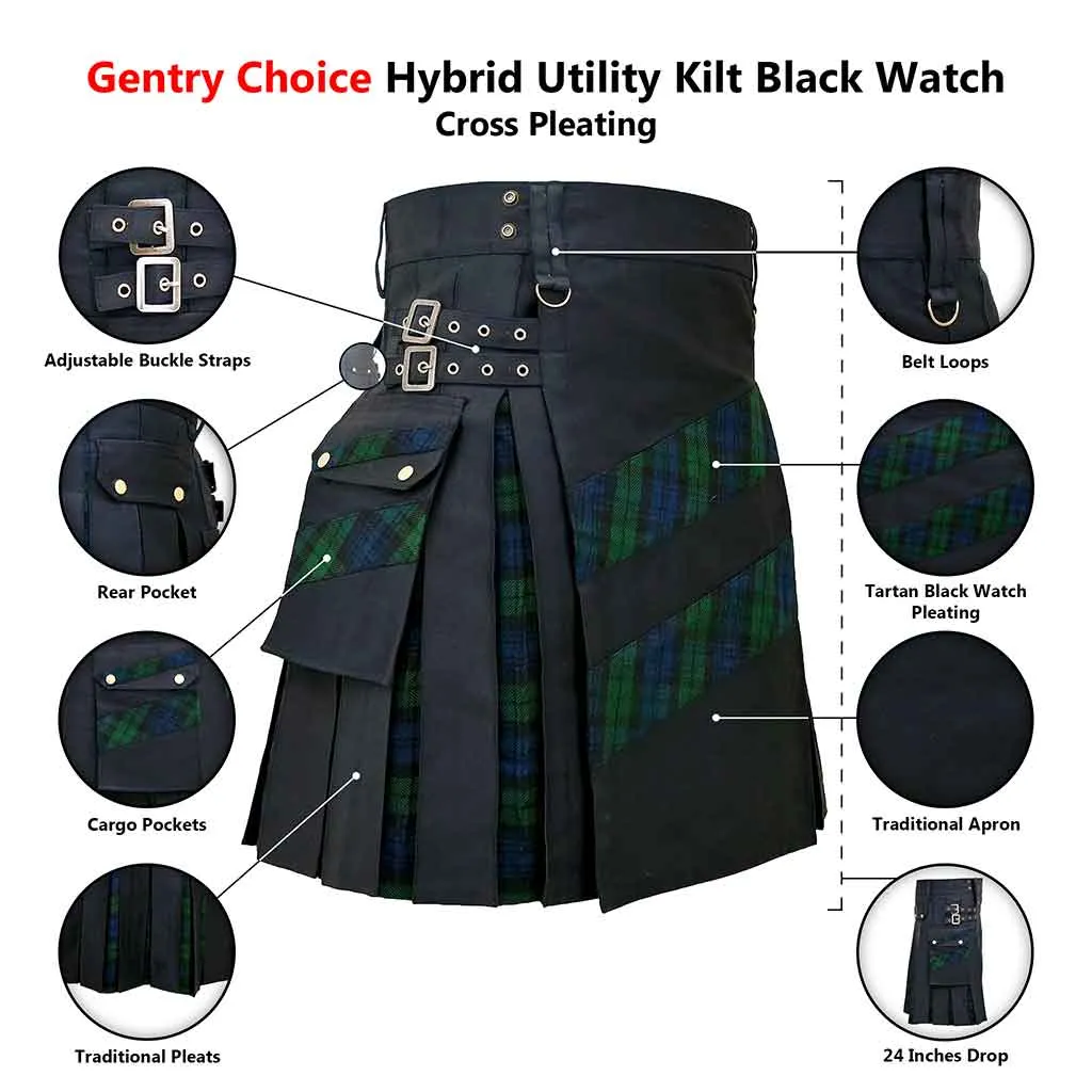 Hybrid kilt with Tartan Black Watch Cross Stripes